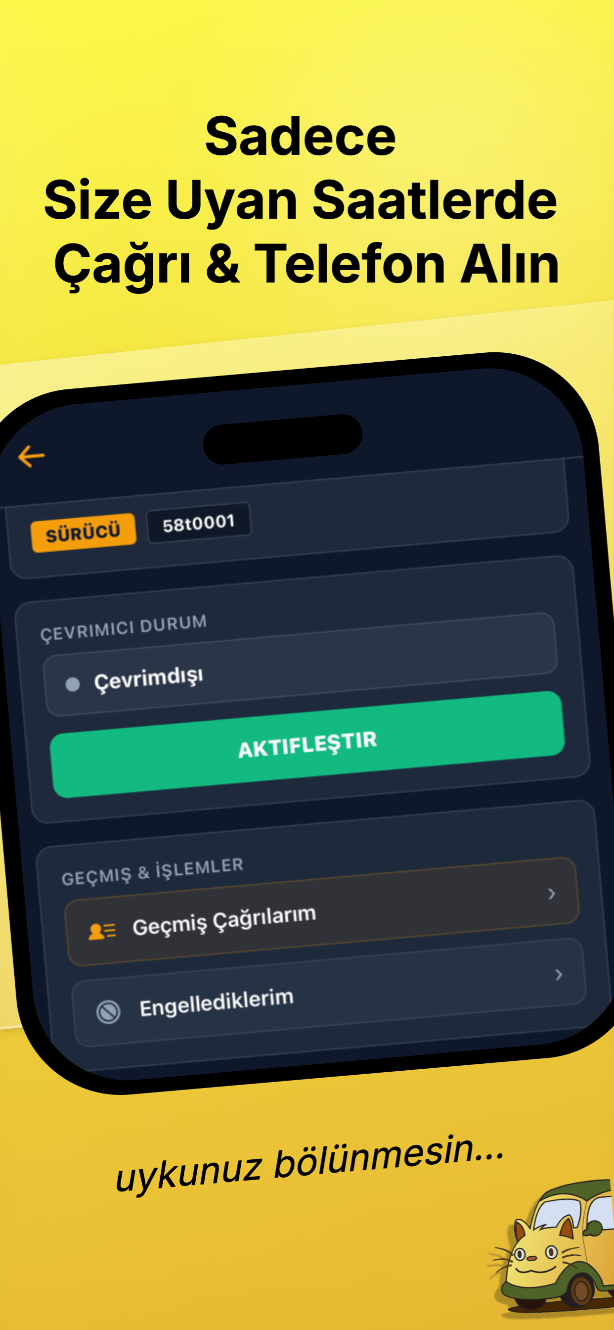 iyi Taksi sürücü ayarlar ekranı